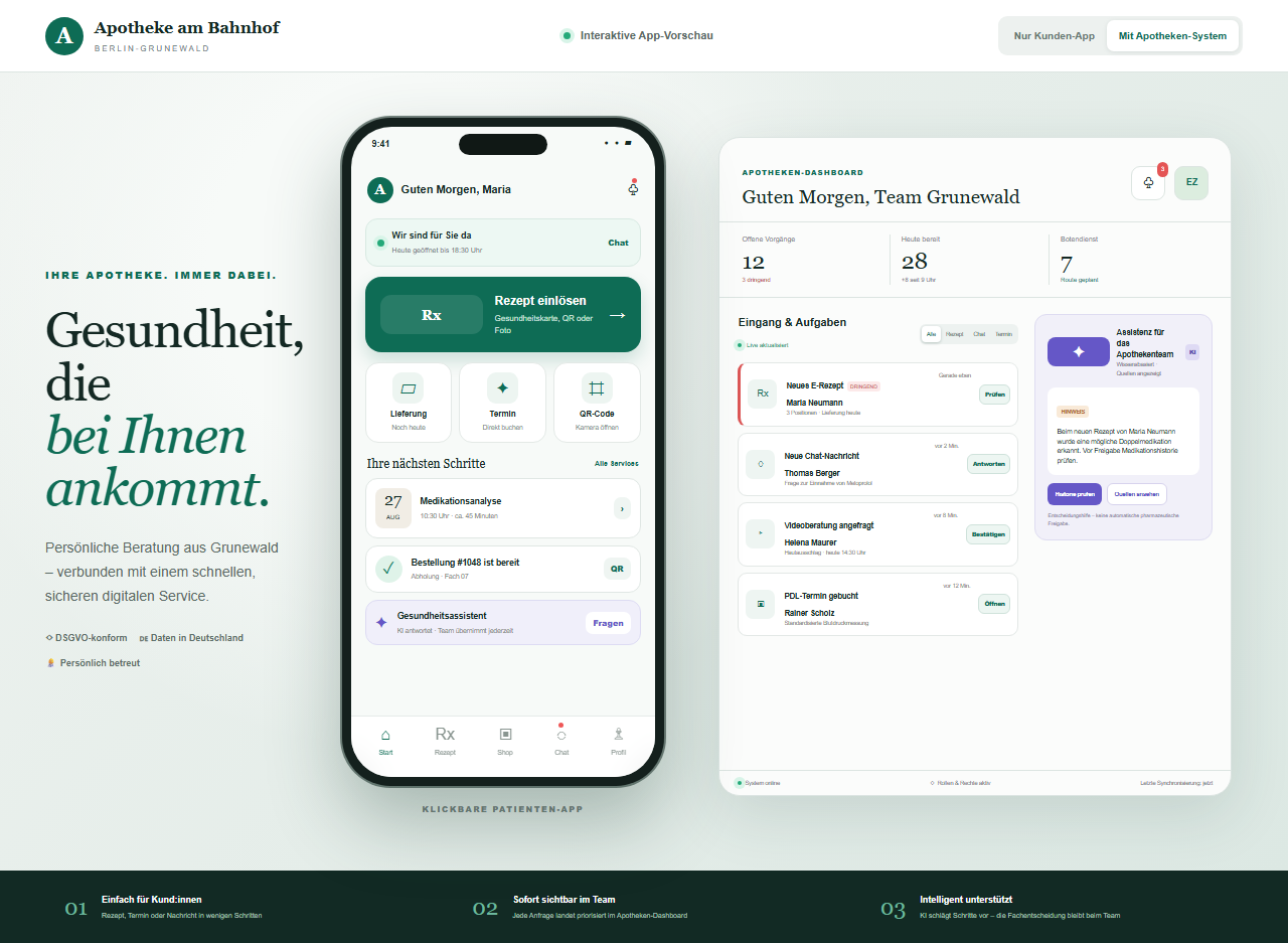 Interaktive App-Vorschau der Apotheke am Bahnhof Grunewald