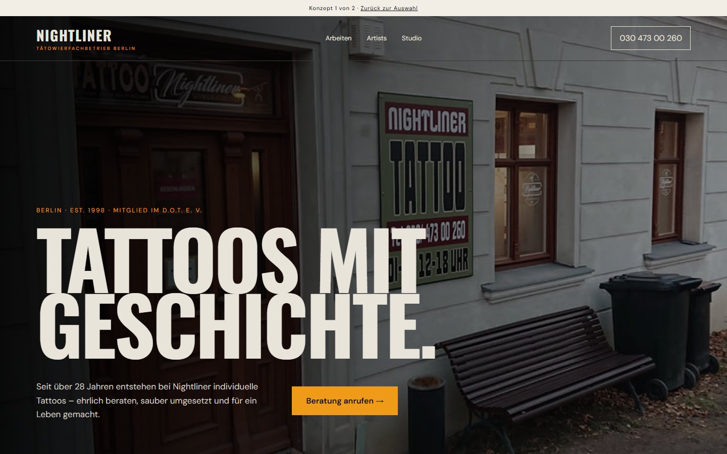 Website-Konzept für ein Tattoo-Studio